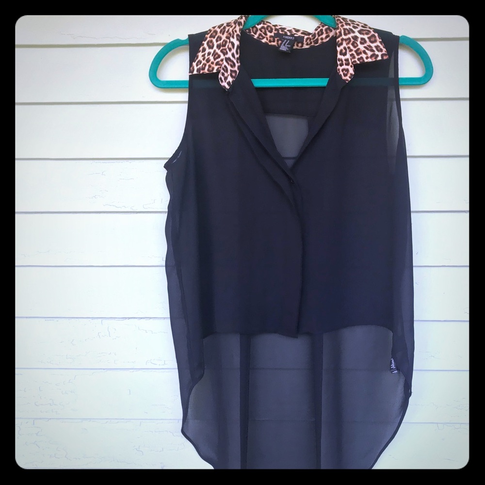 Forever 21 sheer high-low button up sleeveless top